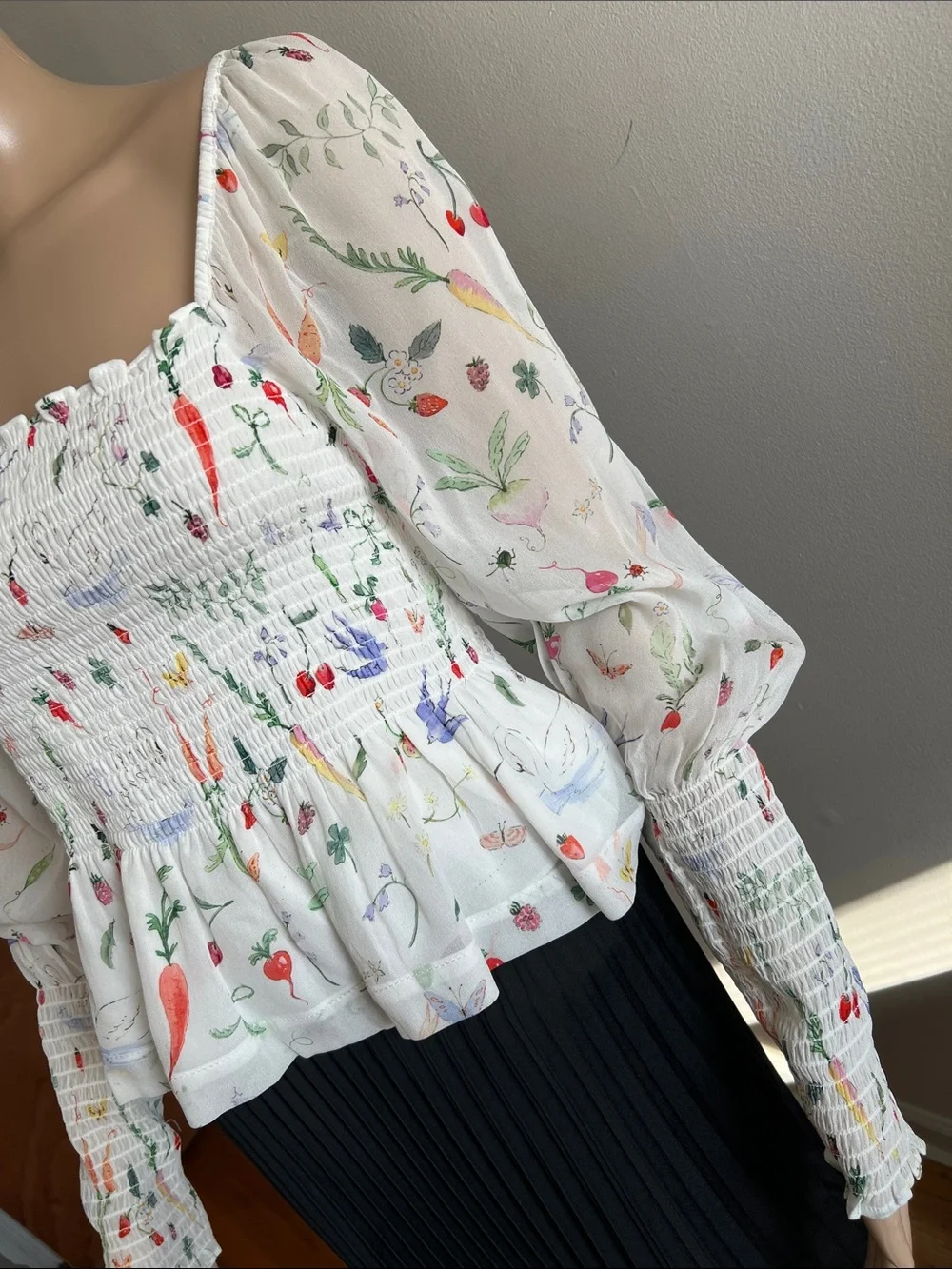 Hill House Long Sleeve Smocked Peplum Top Blouse Size S